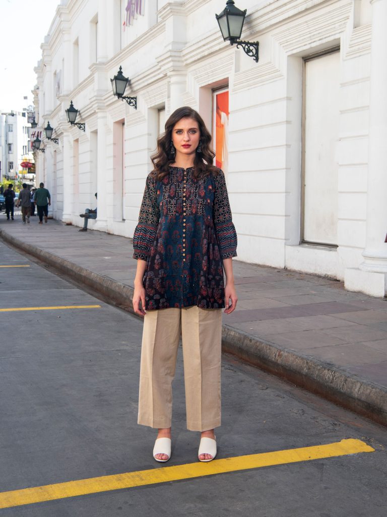 Printed tunic fashion photography near heritage building by Sandeep Vishwakarma
